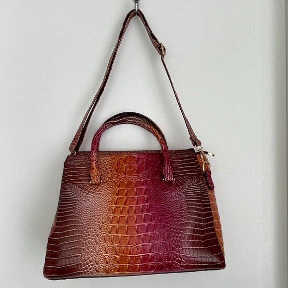 NWOT Embossed Croc PU Leather Satchel Removable Crossbody Strap Brown Pu… - Picture 4 of 6